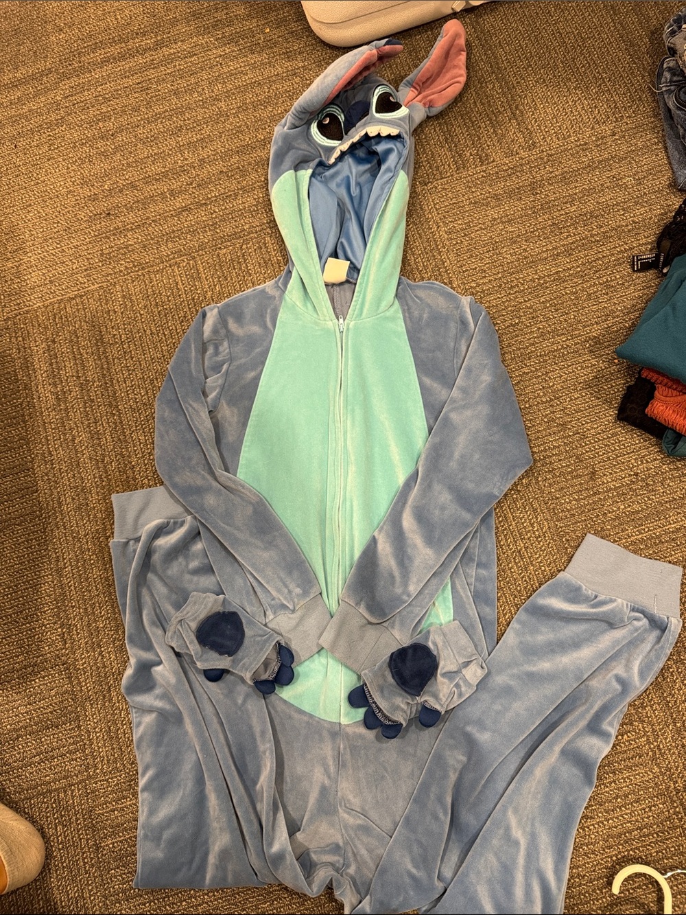 Disney Stitch Hooded Fleece Pajama Set in Blue and Mint with gloves